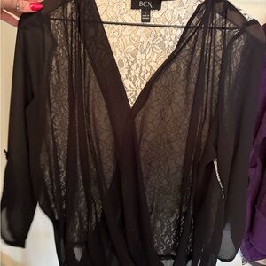 BCX Black Sheer Lace Blouse